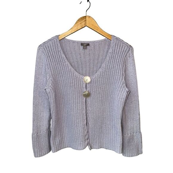 J.Jill 100% Cotton Lilac Knit 2 Button Front Mini Bell Sleeve sweater - Picture 1 of 11